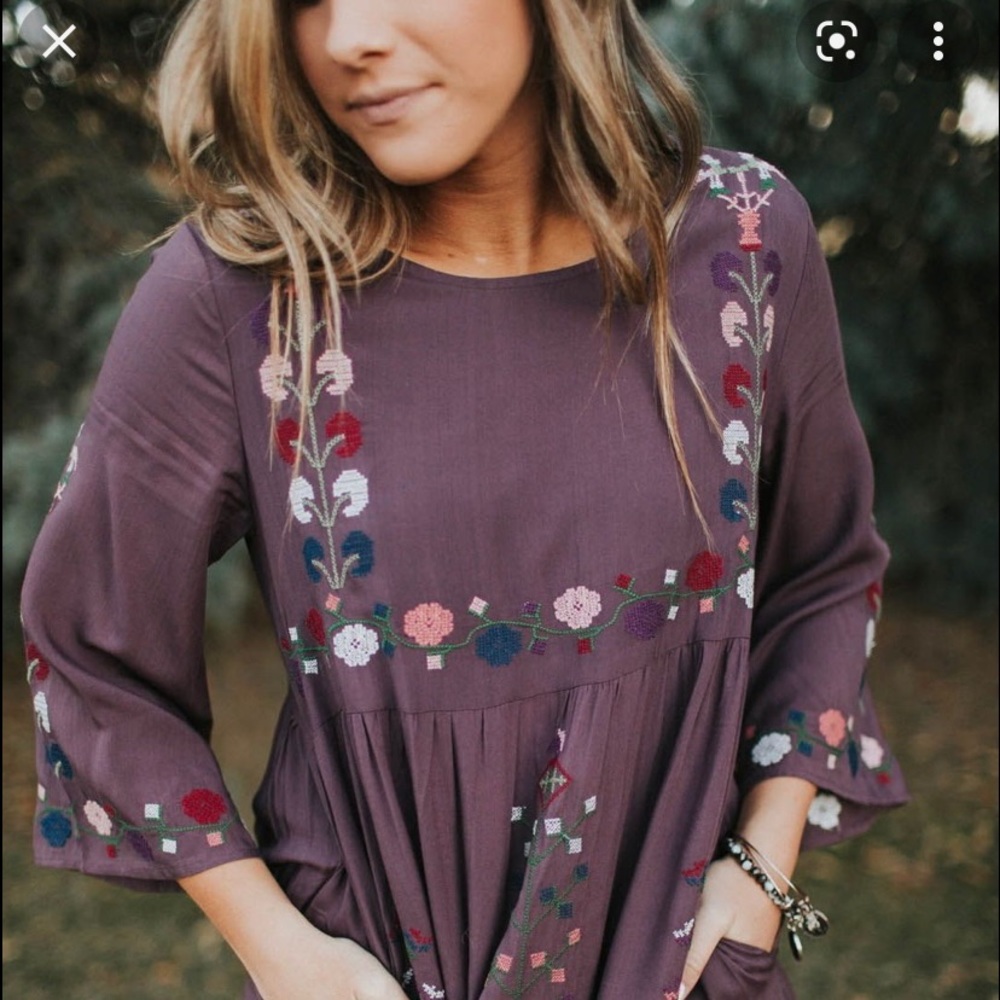 Orange Creek Embroidered Boho Plum Dress